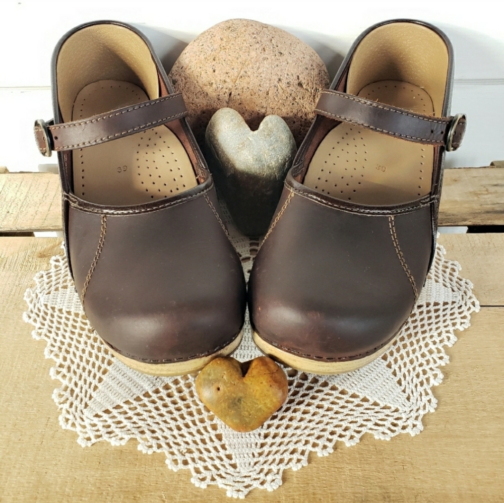 Chocolate Honey Dansko Pro Clogs Marcelle Mary Jane Straps Buckles Cottage Boho♡ - Picture 10 of 12